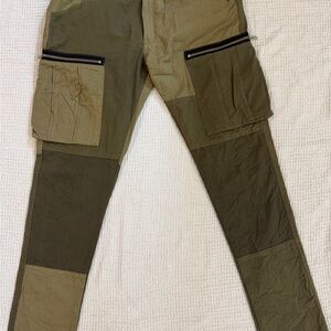 PRPS Goods&Co Men’s Green BrownAbstract Savoy Cargo Pants Zipper Pockets Size 38